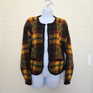 Vintage 90s SML Sport Tartan Cardigan yellow black Womens size medium